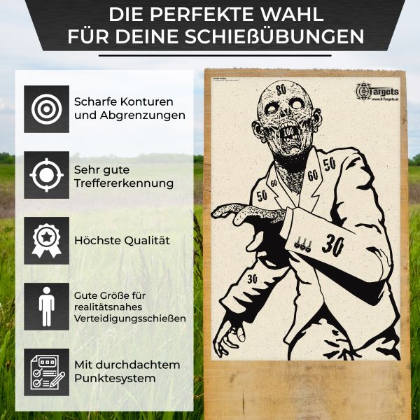 Zombie Snobby - Graspapier mit klar sichtbaren Einschusslöchern und blendfreier Oberfläche